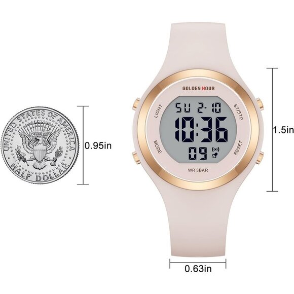 Women\'s Pink Sand Silicone Digital Gold Bezel Water-Resistant Alarm Stop Watch main image 2